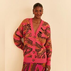BRAND NEW with tags FARM RIO oversized knit crocodile cardigan size M